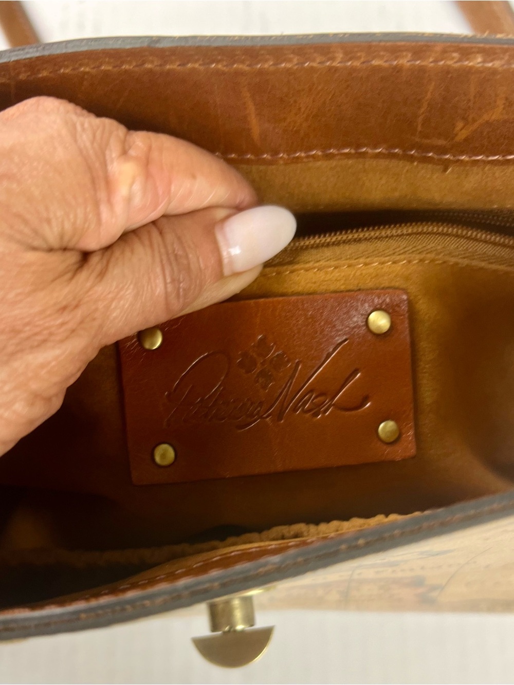 Patricia Nash Signature Map Collection Leather Satchel-Crossbody - Picture 11 of 15